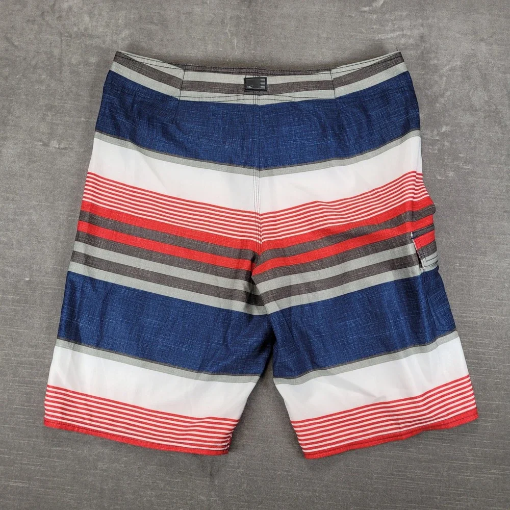 ONeill‎ Mens Blue Red White Striped Board Shorts Swim Trunks Size 32